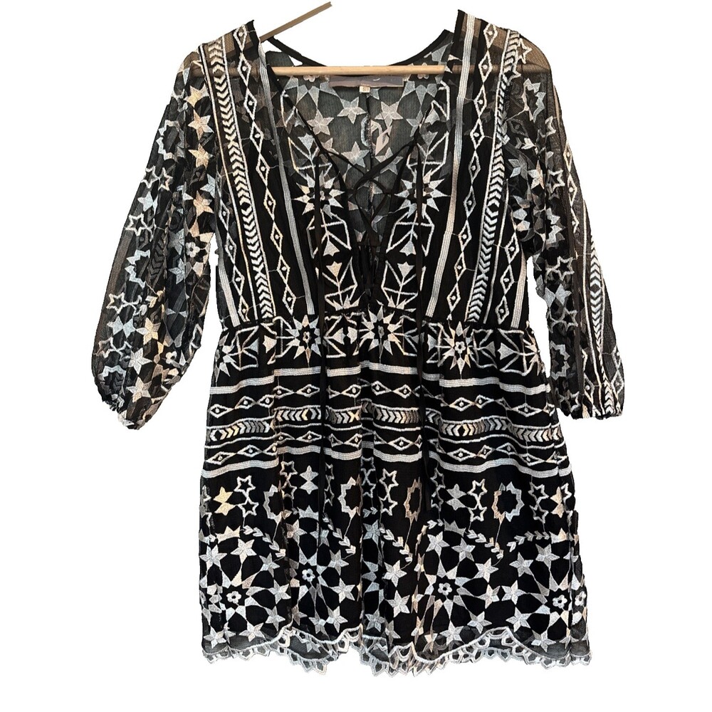 Jens Pirate Booty Free People Black Embroidery Lace Tunic Top Dress S